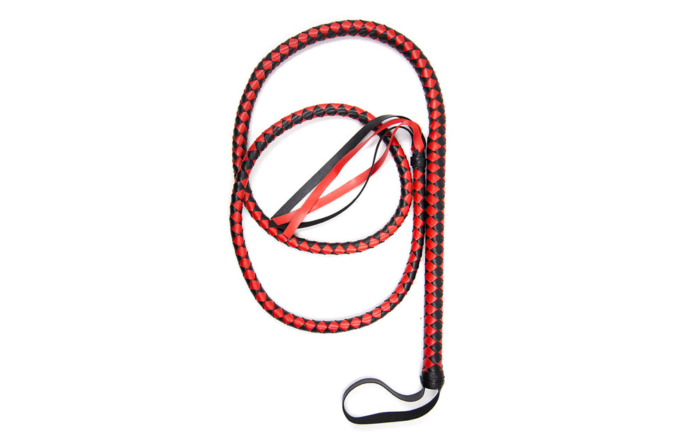 Long Black & Red Whip 190 cm | PU Leather Punishment Gaming