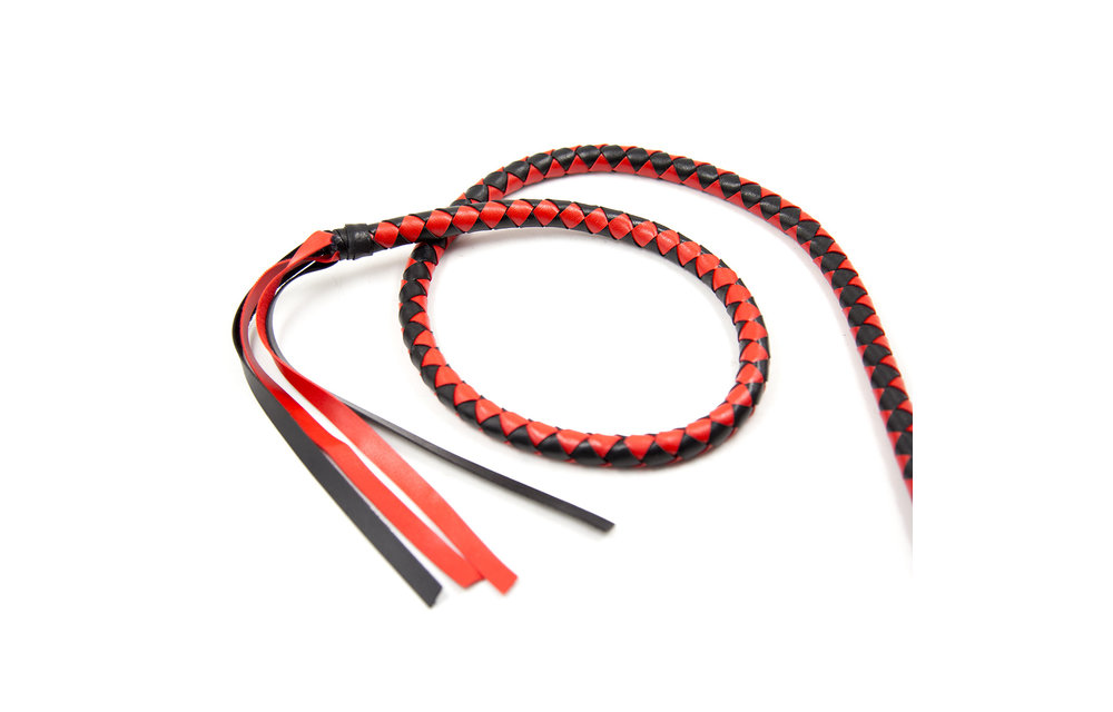 Lange Zwarte & Rode Zweep 190 cm | PU Leder Straf Gaming
