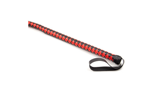 Lange schwarze & rote Peitsche 190 cm | PU-Leder Straf Gaming
