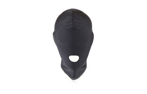 Comfortabel BDSM Kap Masker Zwart Open Mond, Ademend Spandex