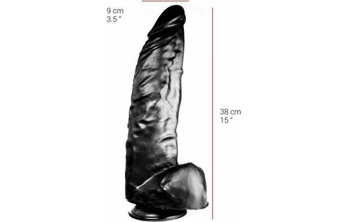 Dildo 38 cm 9 cm | Zuignap, Vlees & Zwart, PVC & Veilig