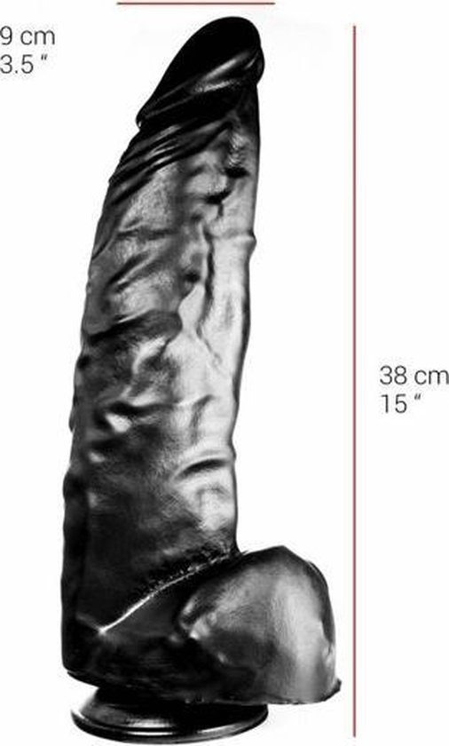 Dildo 38 cm 9 cm | Zuignap, Vlees & Zwart, PVC & Veilig