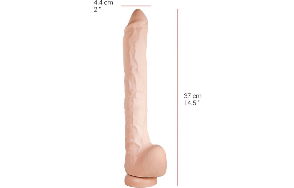 Dildo 37 cm met Zuignap – Vlees & Zwart, Veilig PVC