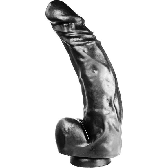 Dildo 34,5 x 7 cm - Zuignap, Vlees/Zwart, 33 cm Länge