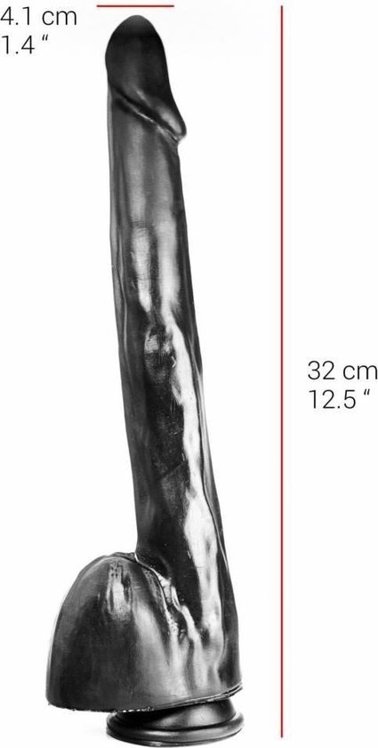 Dildo 32 cm met Zuignap - Vlees & Zwart, PVC, Veilig