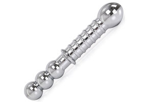 Abgerundeter doppelter Stahldildo 19 cm – rau & gerippt