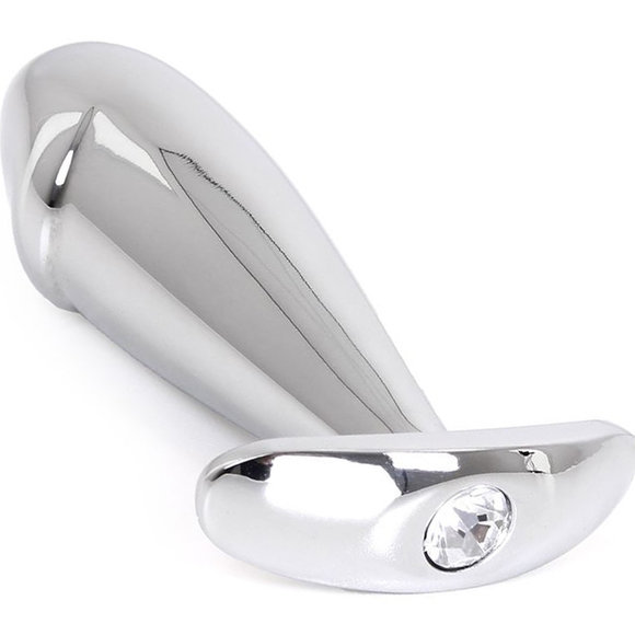 Buttplug Stalen Handvat 9 cm met Edelsteen – Hoogglans Metaal