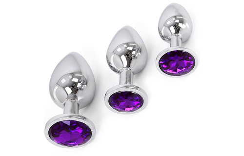 Aluminium Butt Plug Purple Jewel - 7 to 9.5 cm Long