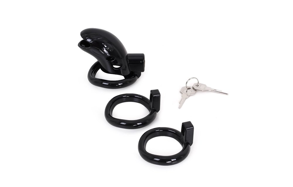 Plastic Chastity Cage with 3 Rings and Metal Lock - 7.5 cm