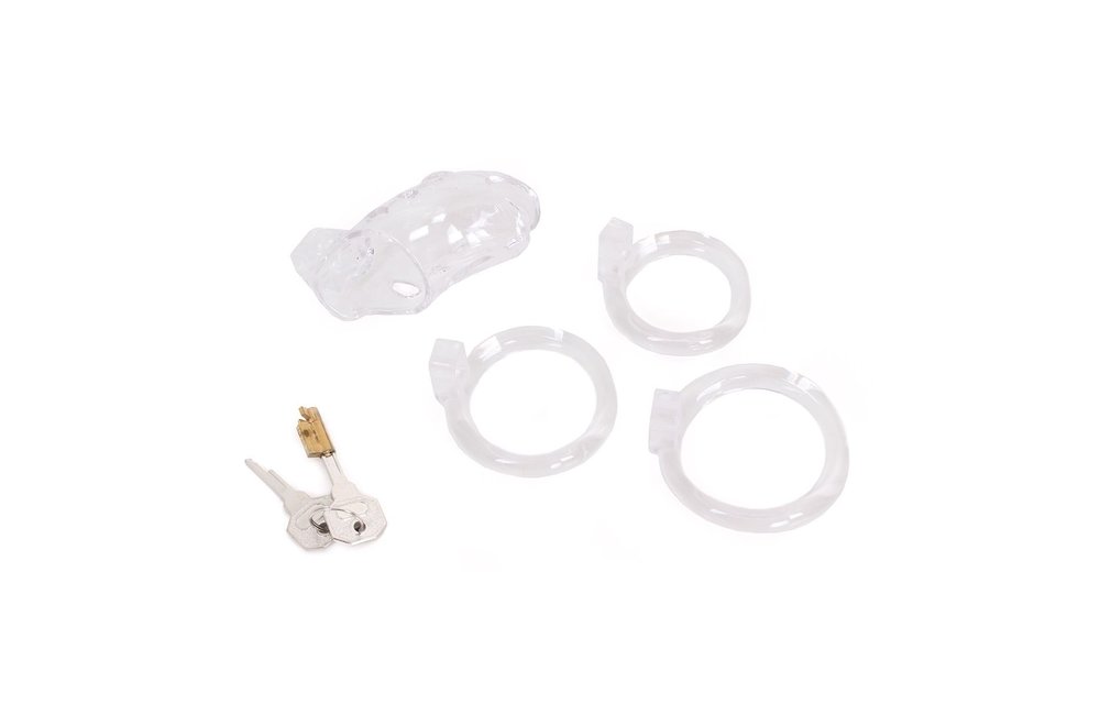 Plastic Chastity Cage with 3 Rings and Metal Lock - 7.5 cm