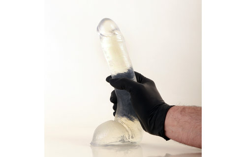 Klassischer Dildo 29 cm | Schwarz, Rot & Blau, Flexibles Vinyl