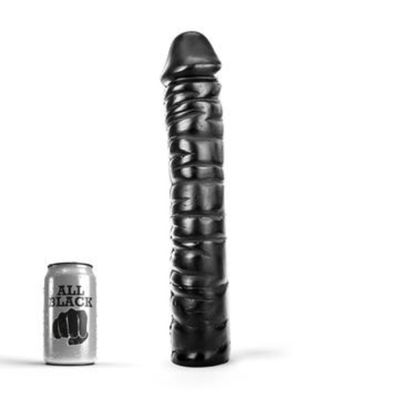 Grote Dildo 38 cm Zwart met Ribbels & Realistische Eikel