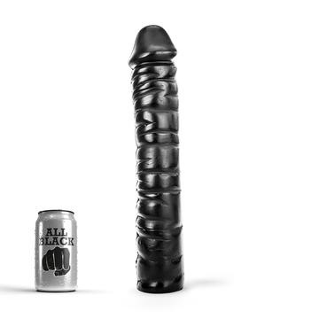 Grote Dildo 38 cm Zwart met Ribbels & Realistische Eikel