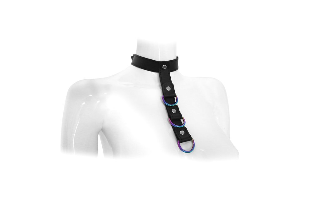 Leather Collar Connecting Strap Rainbow
