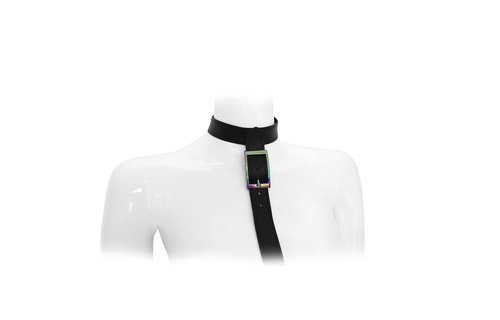 Leather Collar with Leash Rainbow