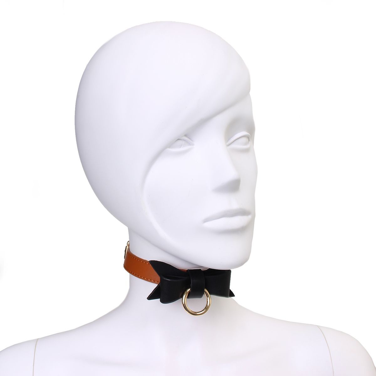 Collar & Leash Brown Leather With Bow Tie
