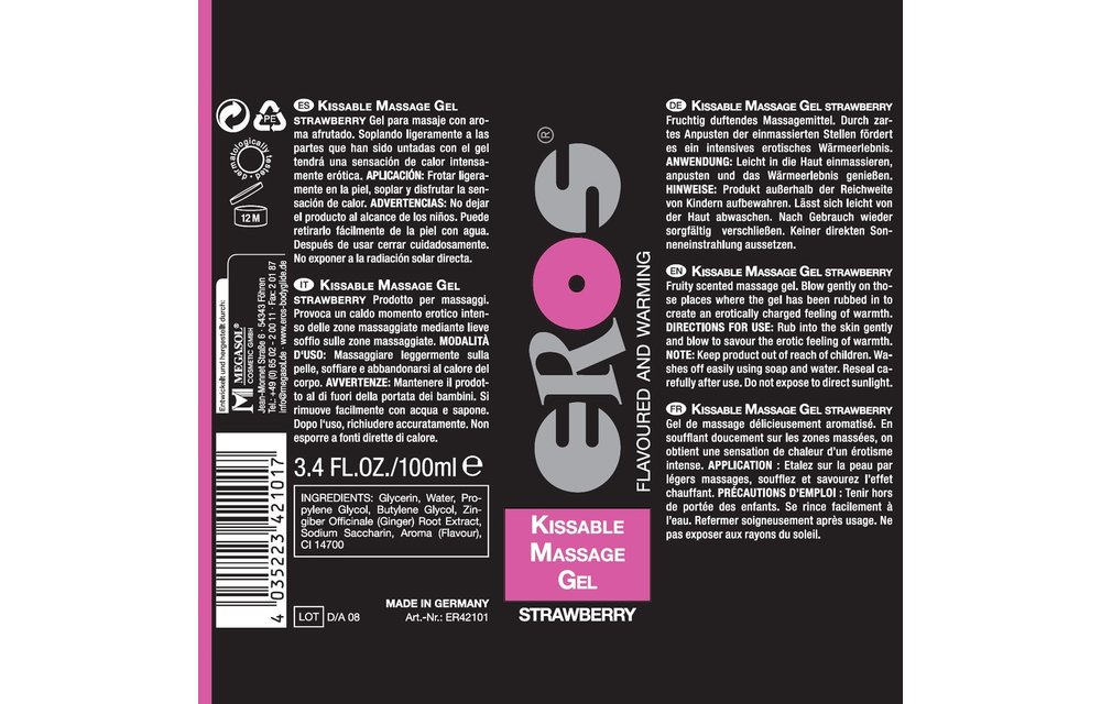 Eros Kissable Massage Gel Erdbeere – wärmend & sinnlich