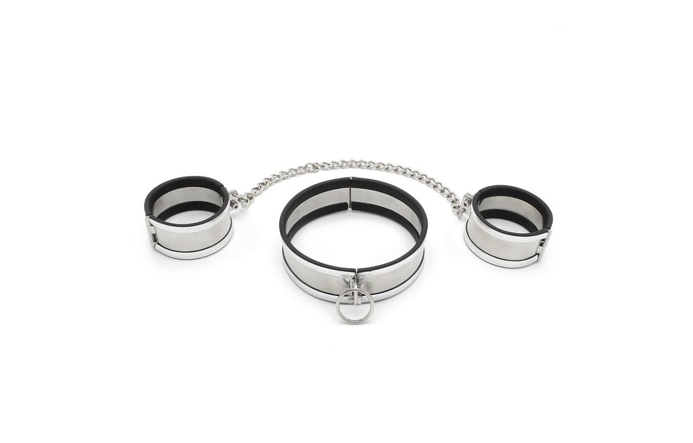 Edelstahl-Halsband- und Fesselset | Handschellen Größe L & M