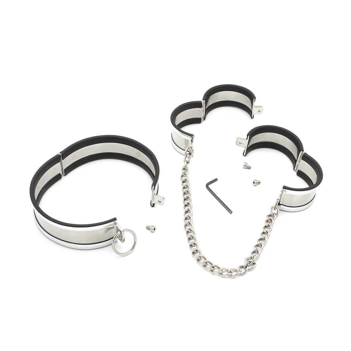 Stainless Steel Collar & Cuff Set | Handcuffs Size L & M