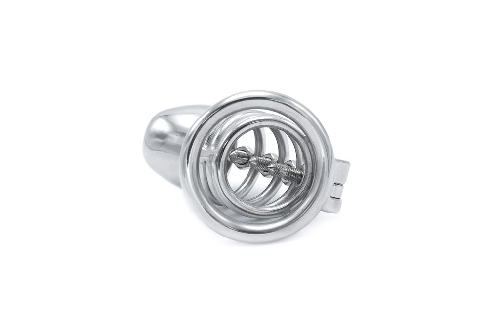 Modern Stainless Steel Chastity Device with Spikes