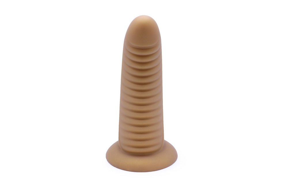 Dildo Ribbed Penis Shiny Gold