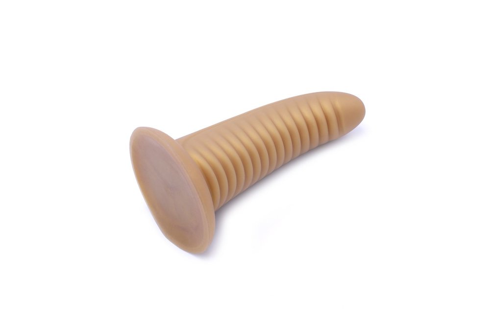 Dildo Ribbed Penis Shiny Gold