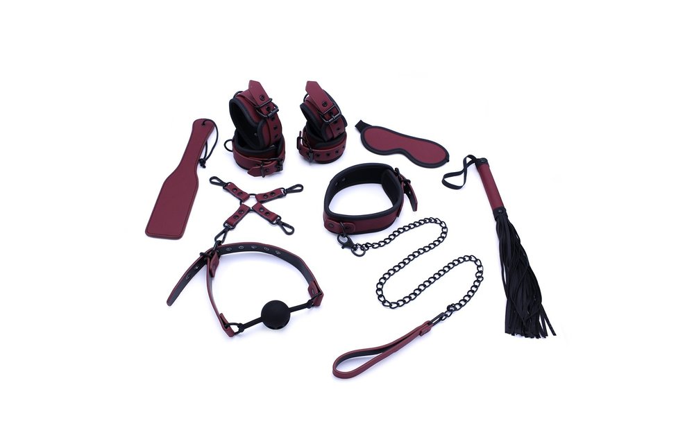 Luxurious Bordeaux Red Bondage Set with Complete BDSM Case