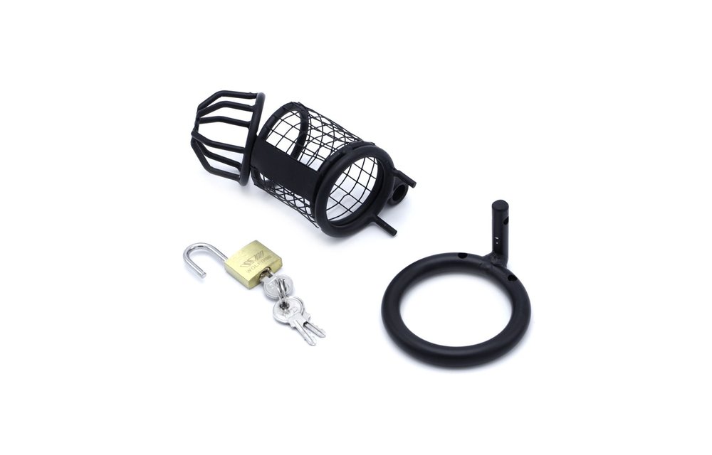 Schwarzer Keuschheitskäfig Squares – sicher und bequem