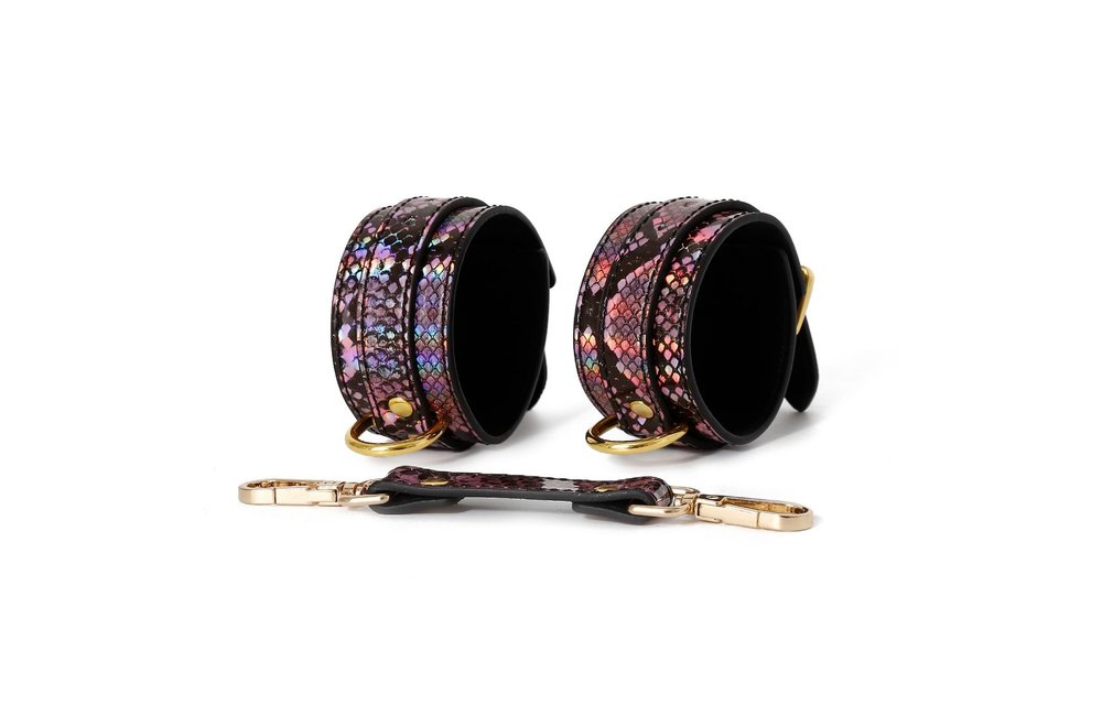 BDSM-Set Gold Reptilienprint Vegan PVC Leder Neon Pink