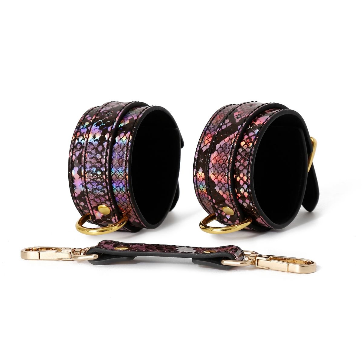 BDSM-Set Gold Reptilienprint Vegan PVC Leder Neon Pink