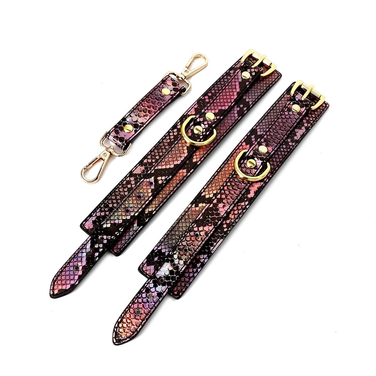 Handcuffs Reptile Print Gold Pink | Vegan PVC Leather