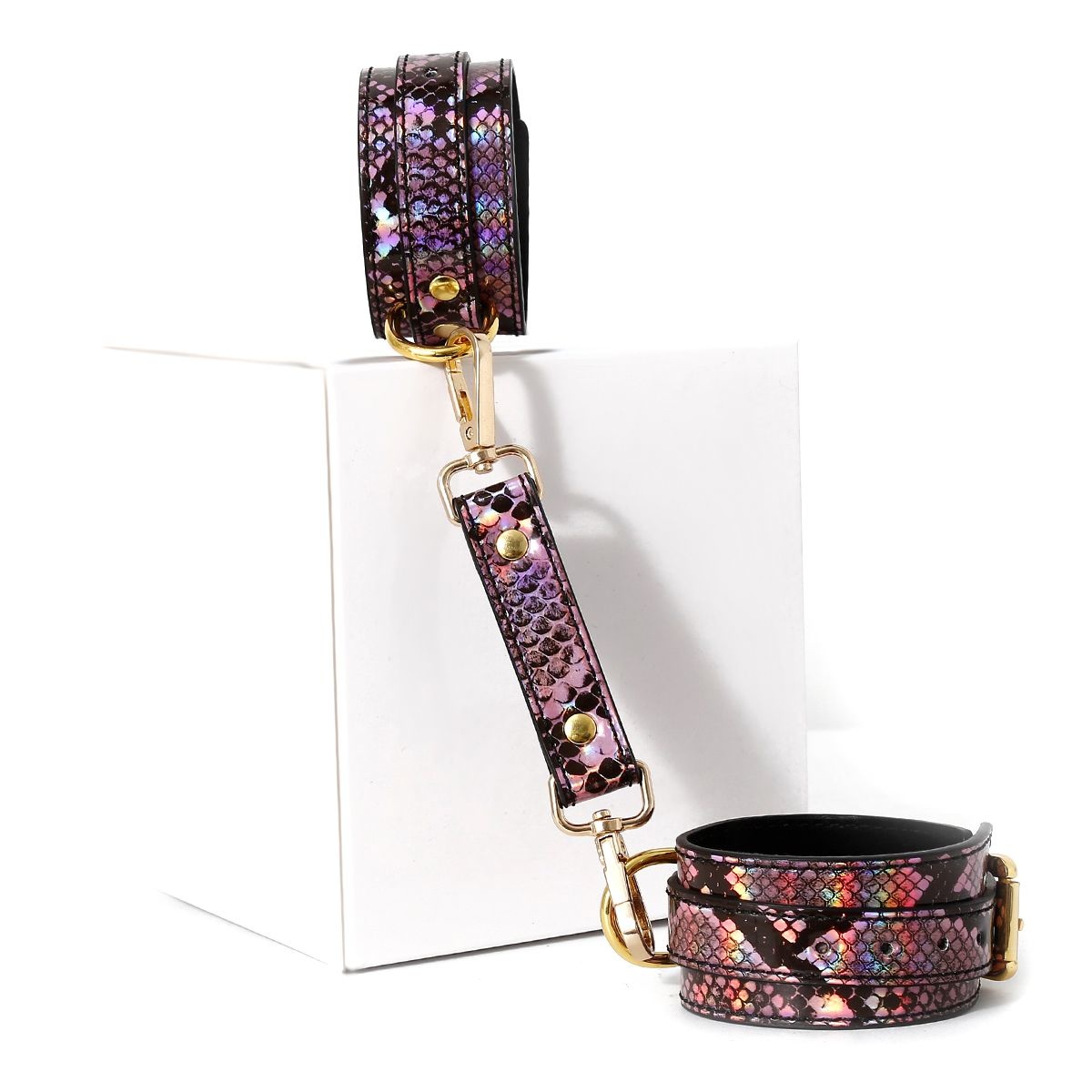 Handboeien Reptielen Print Goud Roze | Veganistisch PVC Leder