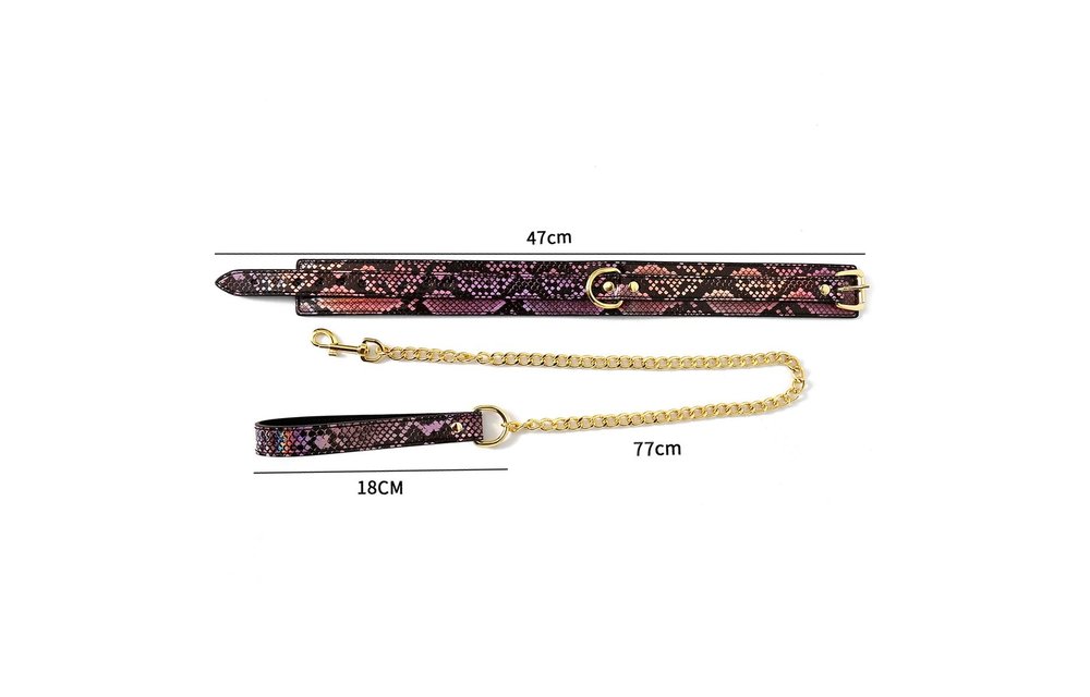 Gold-rosa Reptilienprint-Halsband & Leine | Veganes PVC BDSM