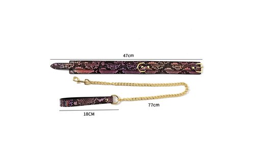 Gold Pink Reptile Print Collar & Leash | Vegan PVC BDSM