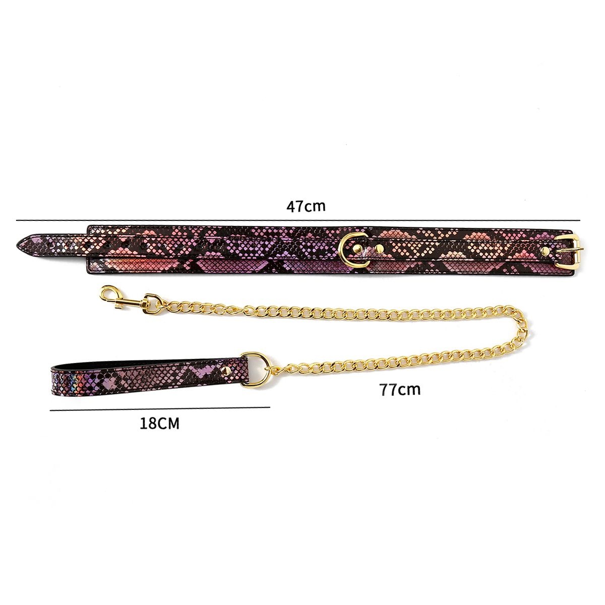 Gold-rosa Reptilienprint-Halsband & Leine | Veganes PVC BDSM