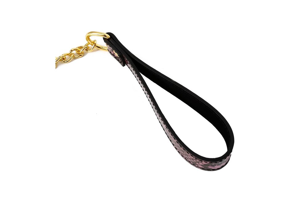 Gold-rosa Reptilienprint-Halsband & Leine | Veganes PVC BDSM