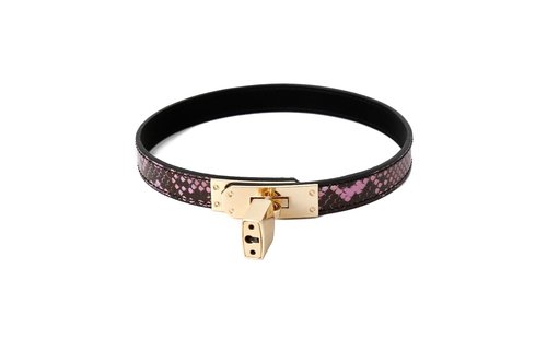 Schmaler goldrosa Kragen mit Reptilienprint – veganes PVC BDSM