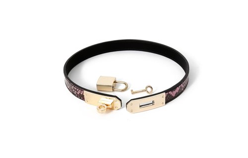 Smal Goud Roze Reptielen Print Collar – Vegan PVC BDSM