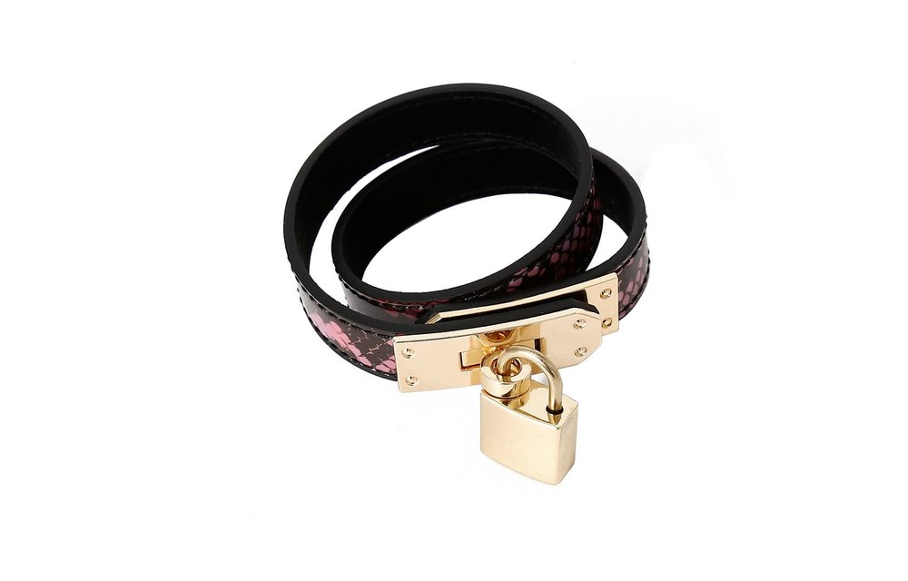 Schmaler goldrosa Kragen mit Reptilienprint – veganes PVC BDSM