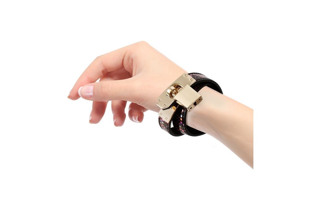 Schmaler goldrosa Kragen mit Reptilienprint – veganes PVC BDSM