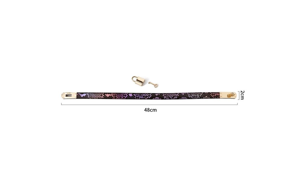 Narrow Gold Pink Reptile Print Collar – Vegan PVC BDSM