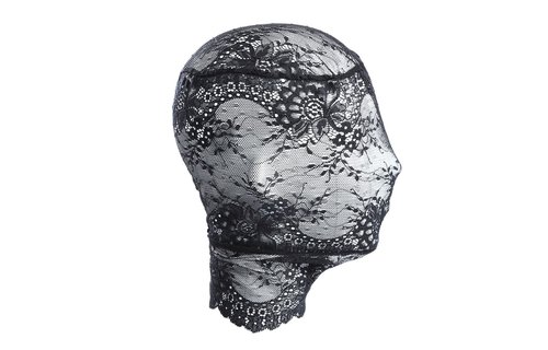 Zwart Kanten Hoofdkousenmasker – Comfortabel & BDSM Veilig