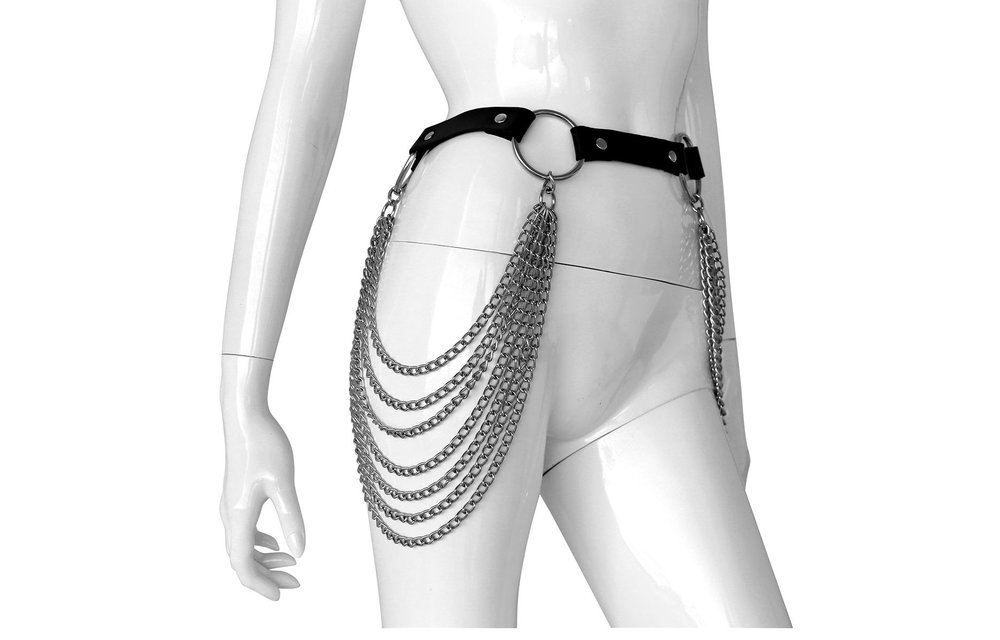Adjustable Leather BDSM Belt with Elegant Chains
