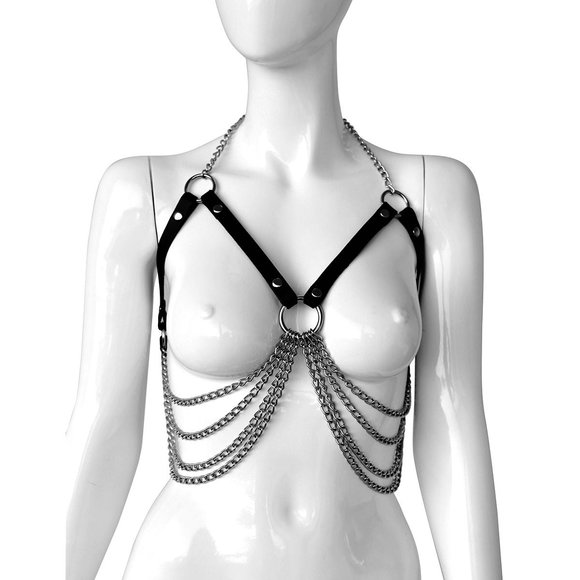 Adjustable leather bra with chains | Luxury BDSM accessory