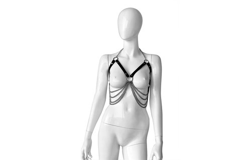 Adjustable leather bra with chains | Luxury BDSM accessory