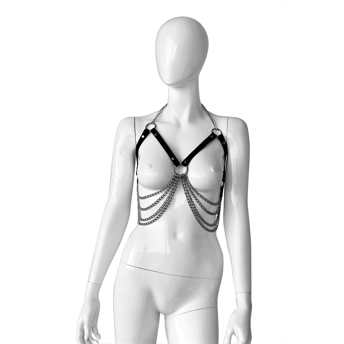 Verstellbarer Leder-BH mit Ketten | Luxuriöses BDSM-Accessoire