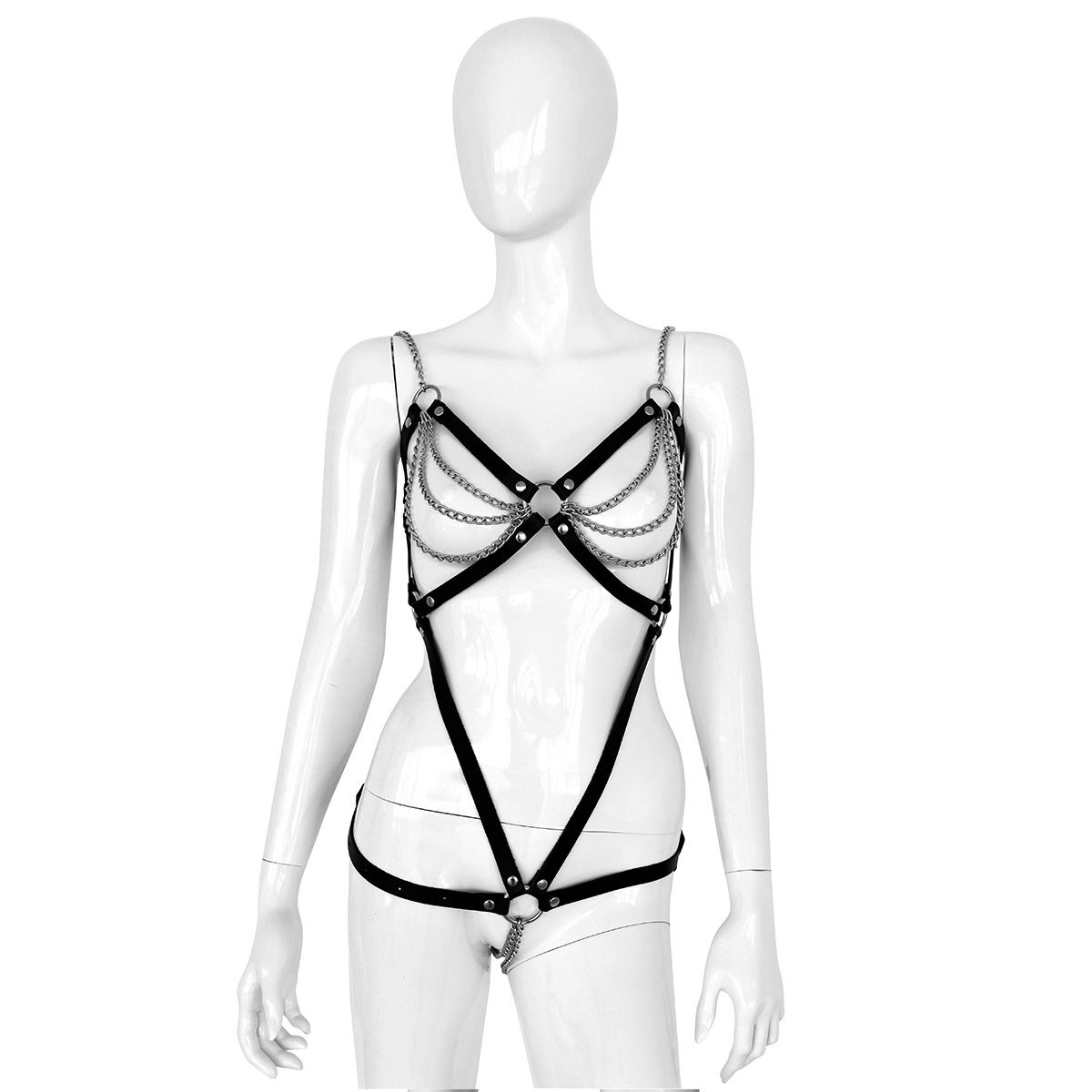 Verstellbare Leder-Ganzkörper-BDSM-Lingerie mit Ketten