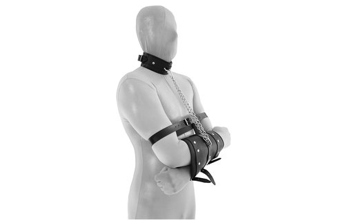 Lederhandschellen Double mit Collar und Kette