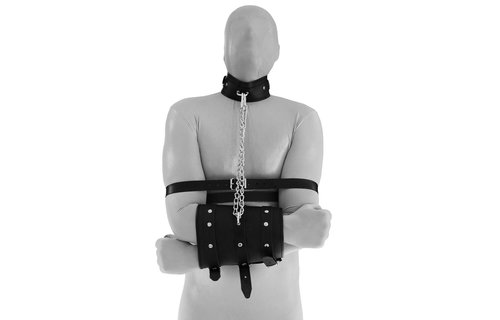 Lederhandschellen Double mit Collar und Kette