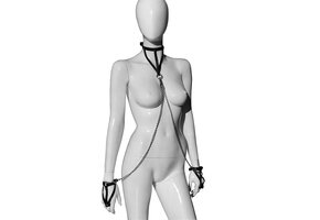 Leather Handcuffs with Collar and Chains - Stylish BDSM